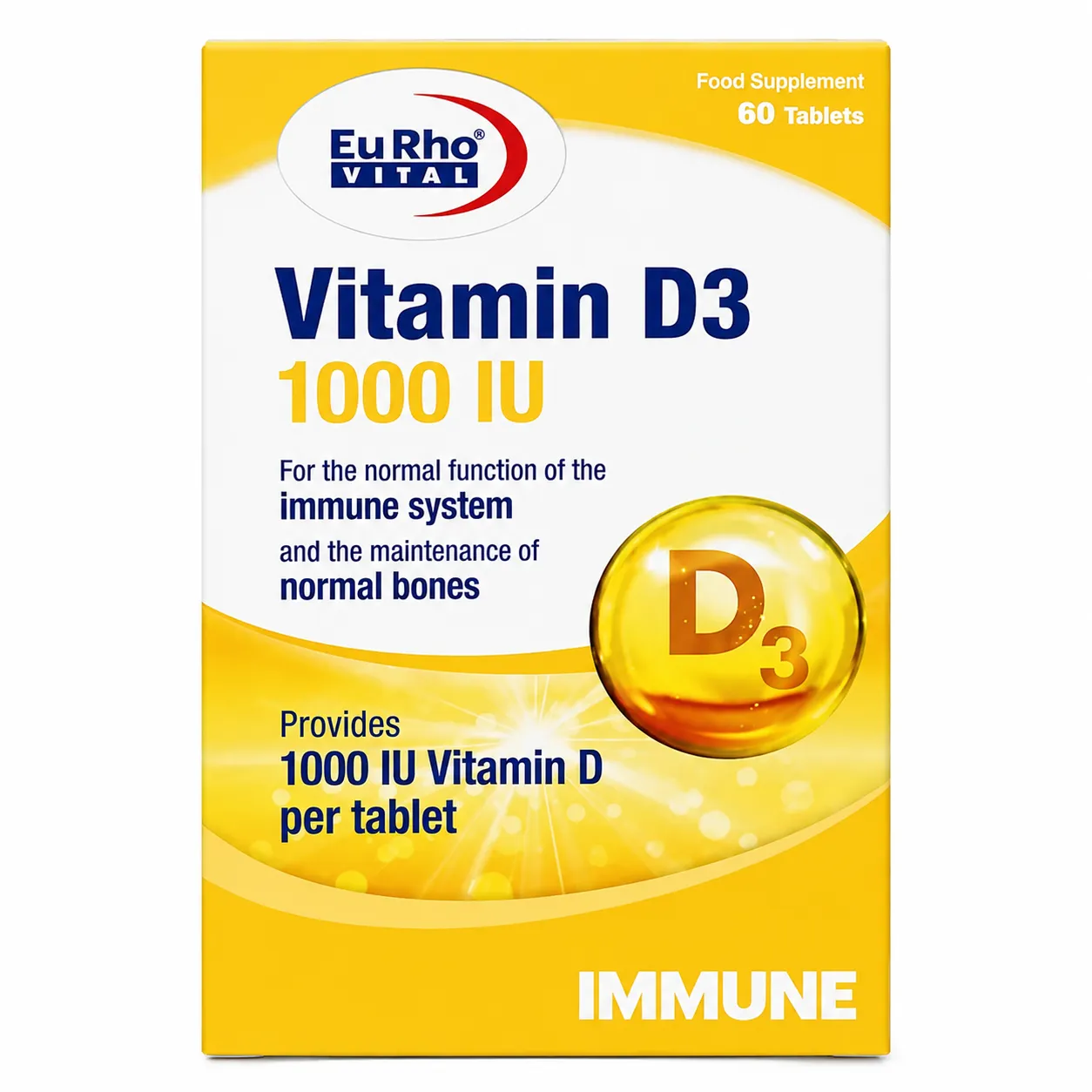 eurho-vital-vitamin-d3-1000-60-tabs.webp قرص ویتامین D3 1000 واحد یوروویتال 60 عددی